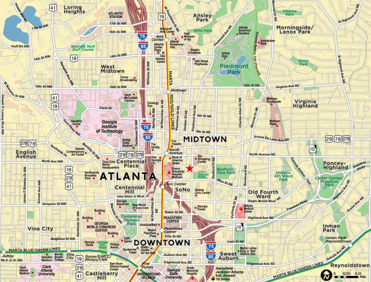 карта на мидтаун Атланта