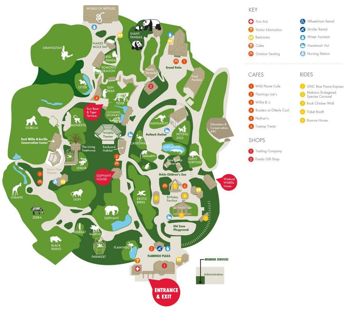 карта на зоологическата градина в Атланта