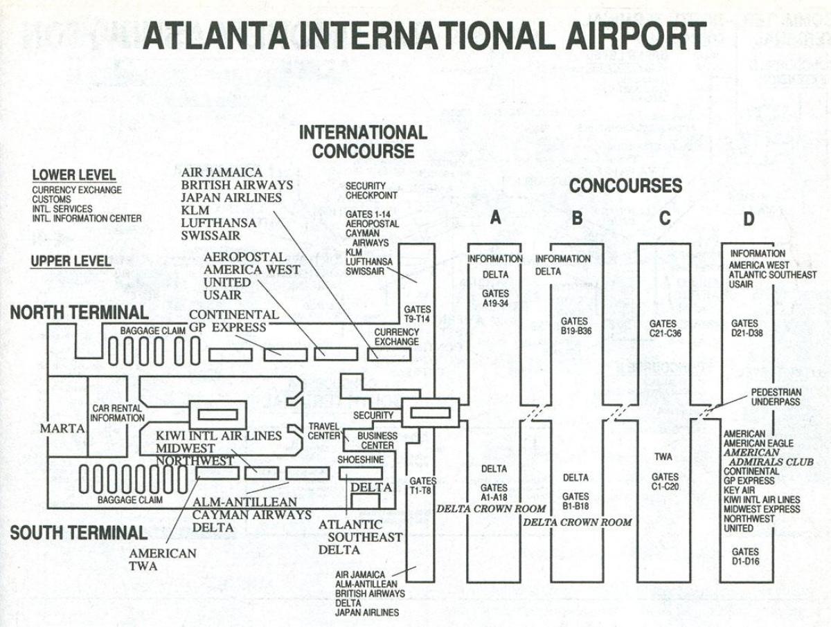 Атланта летище терминал с карти